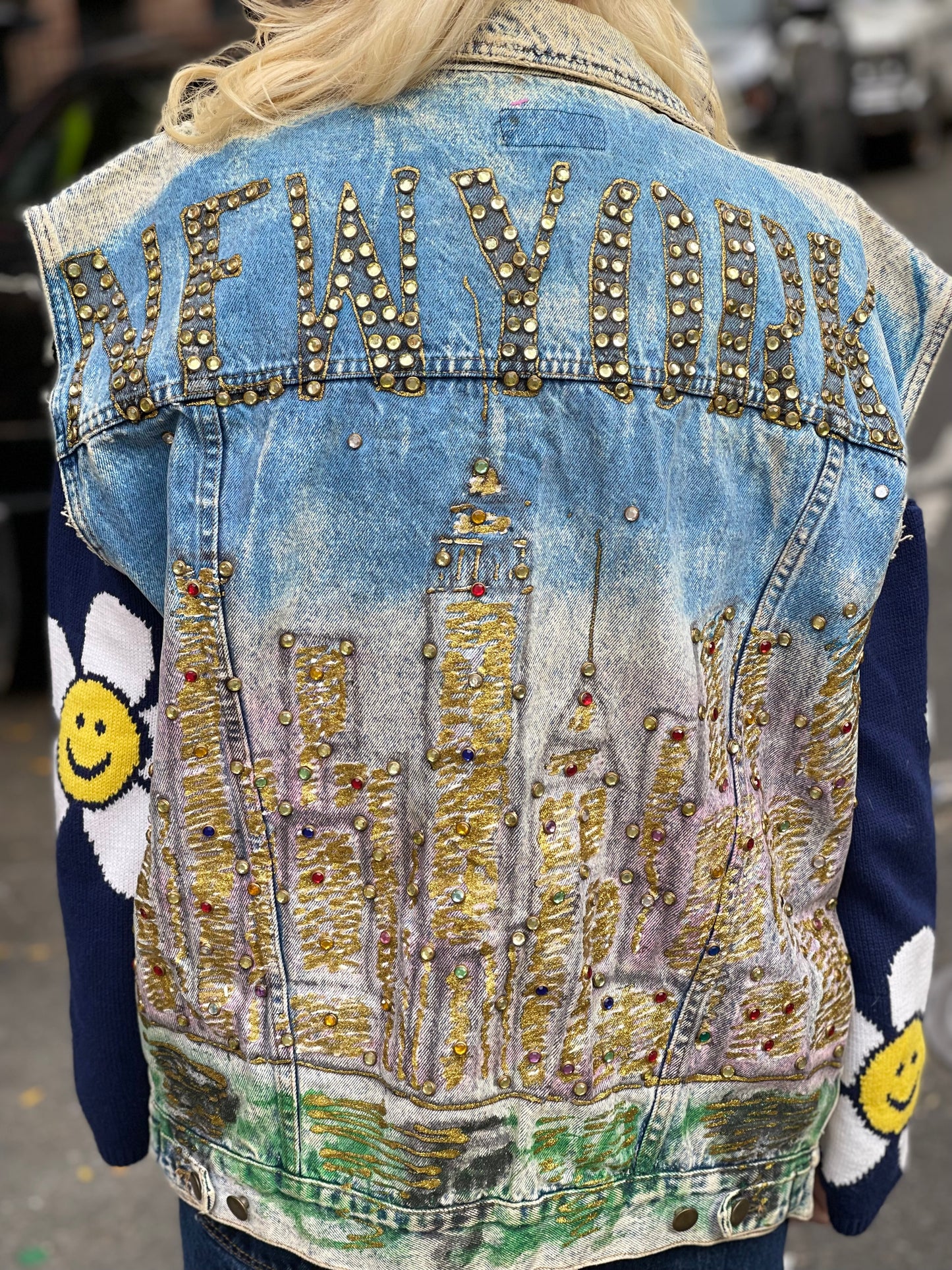 Vintage 80s Painted and Bedazzled New York Vest - Spark Pretty