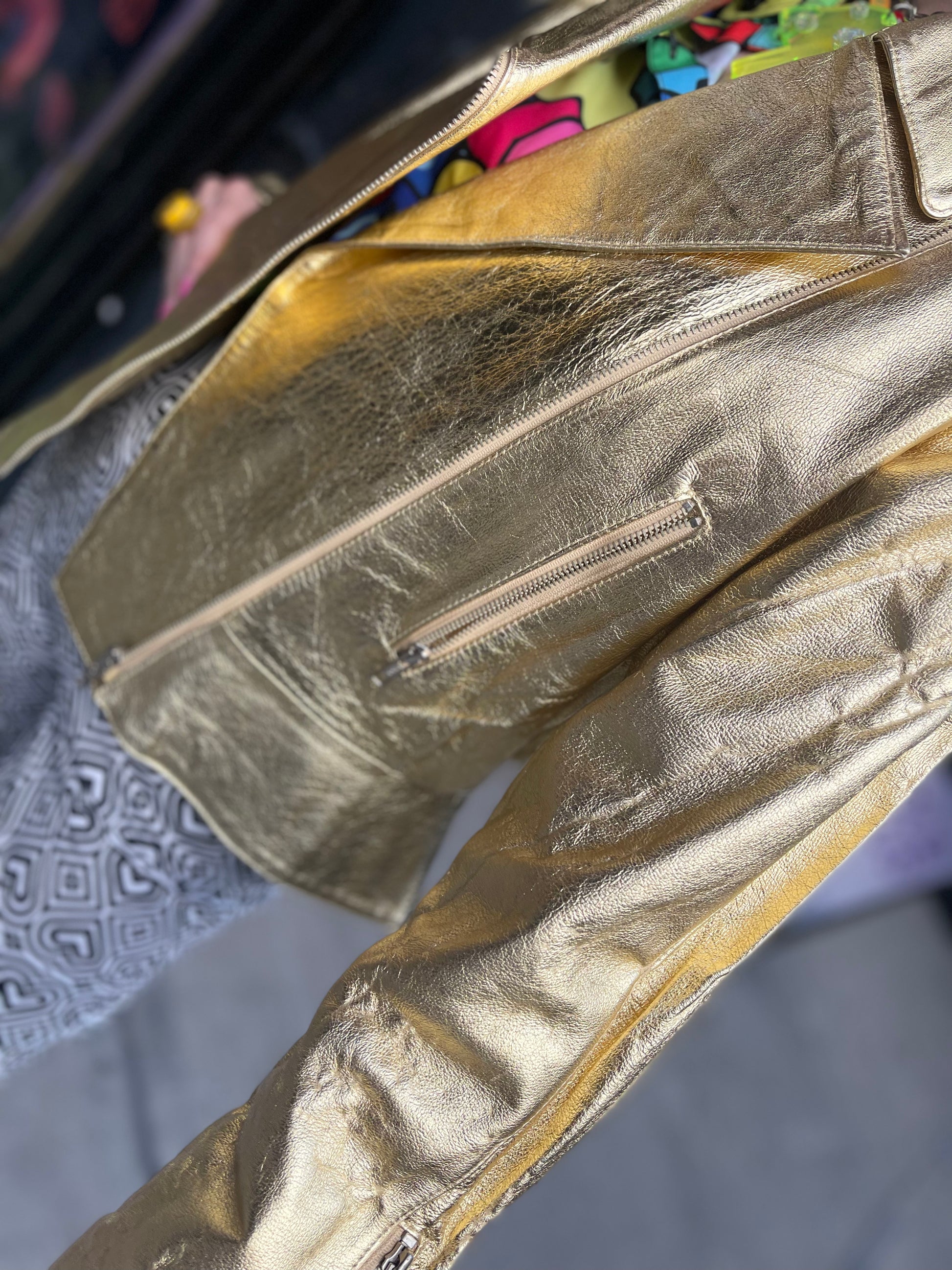 Vintage 80s Gold Leather Moto Jacket - Spark Pretty