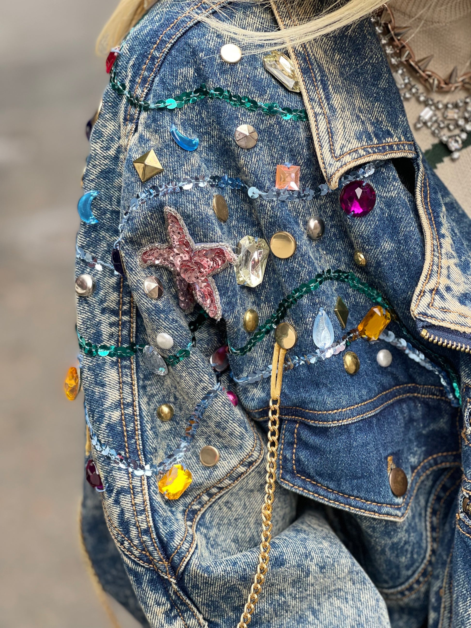Vintage 80s Bedazzled Gem Stone Jean Jacket – Spark Pretty