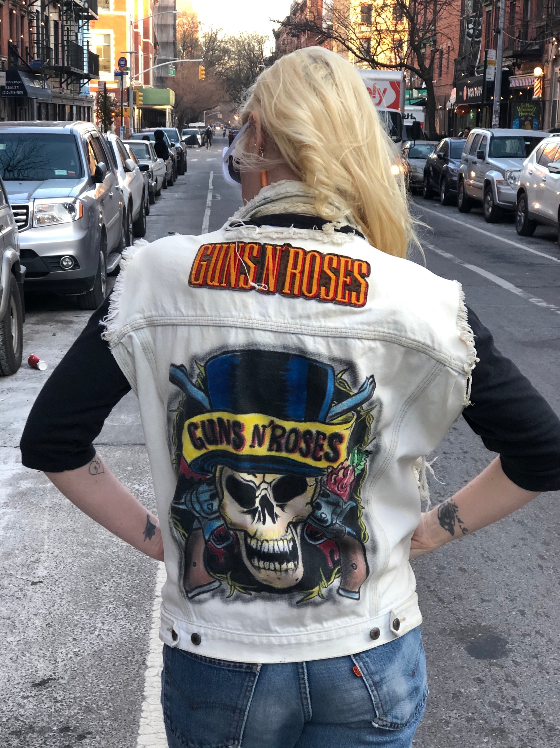 Vintage 80s 90s Guns N Roses Painted Denim Vest - Spark Pretty