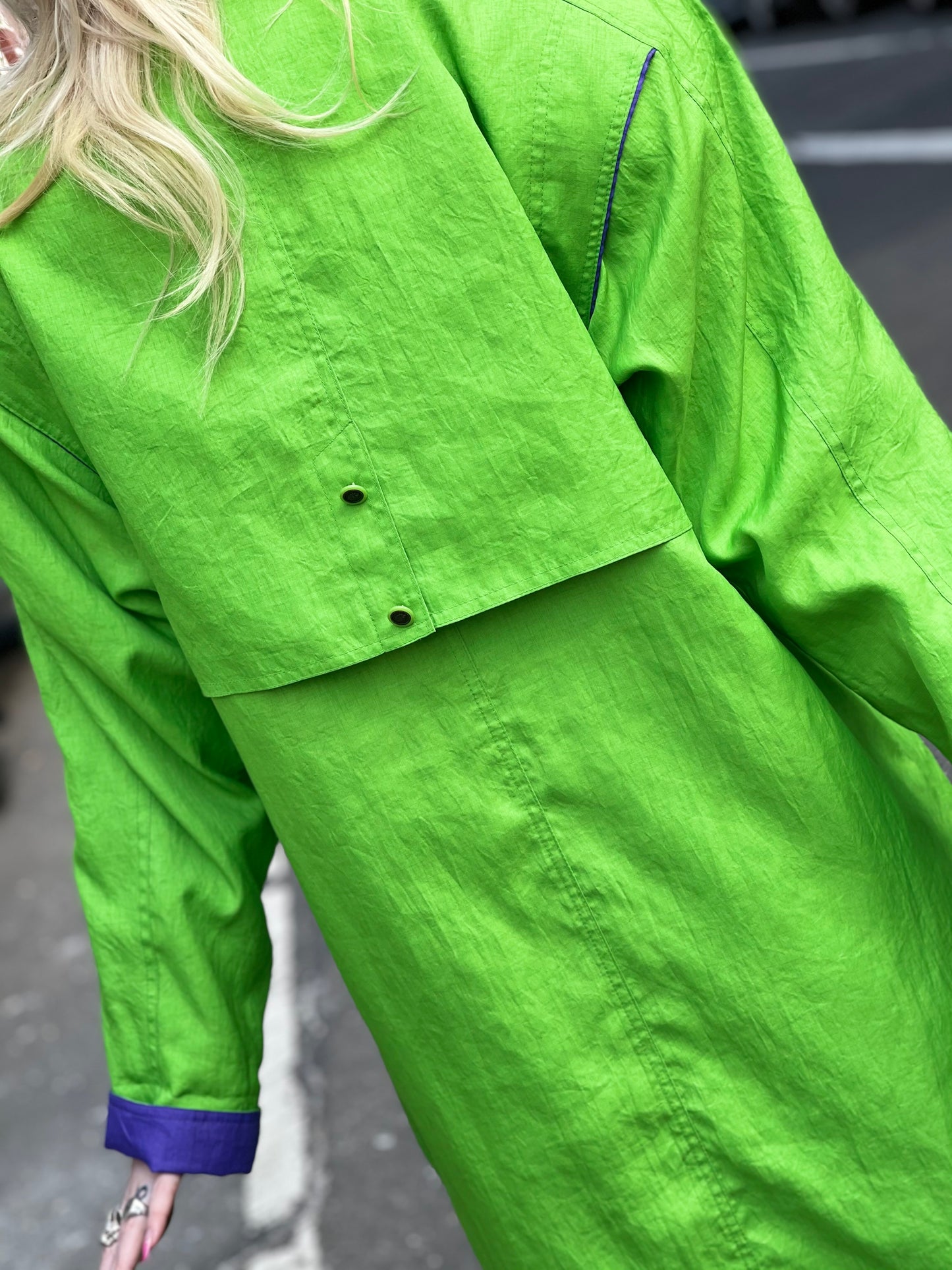 Vintage 90s Double Breasted Lime Green Trench Coat - Spark Pretty