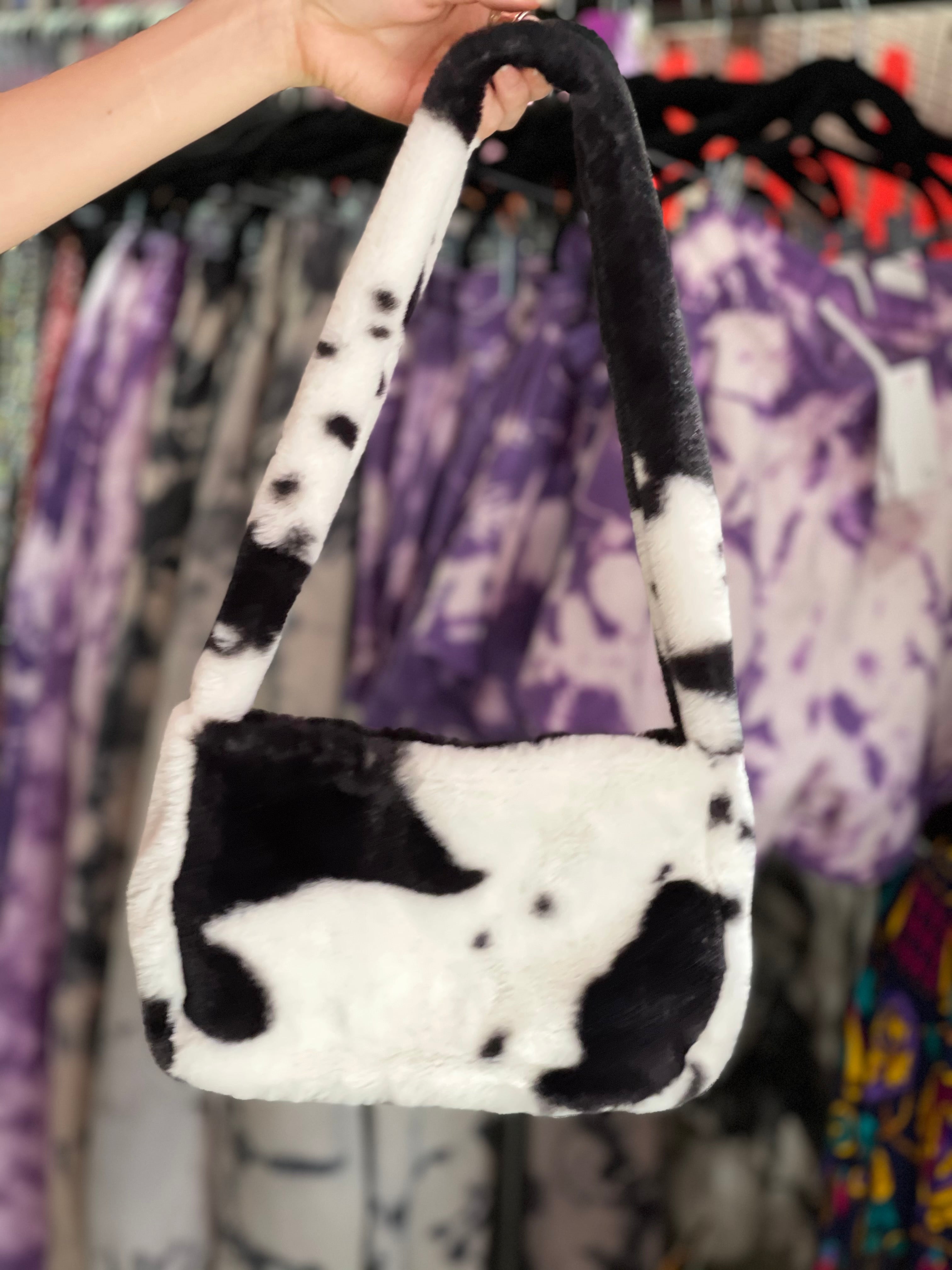 Faux Fur Fuzzy Cow Mini Purse Spark Pretty