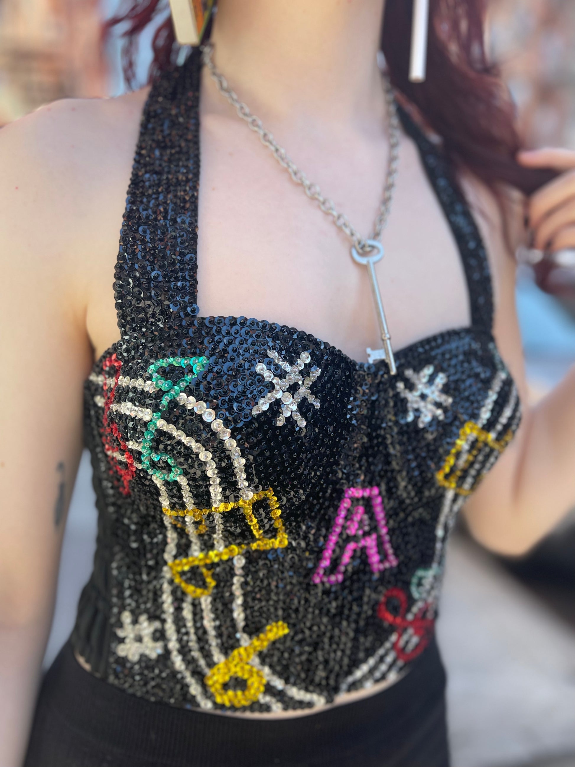 Vintage 90s Beaded Sequin Music Theme Bustier - Spark Pretty