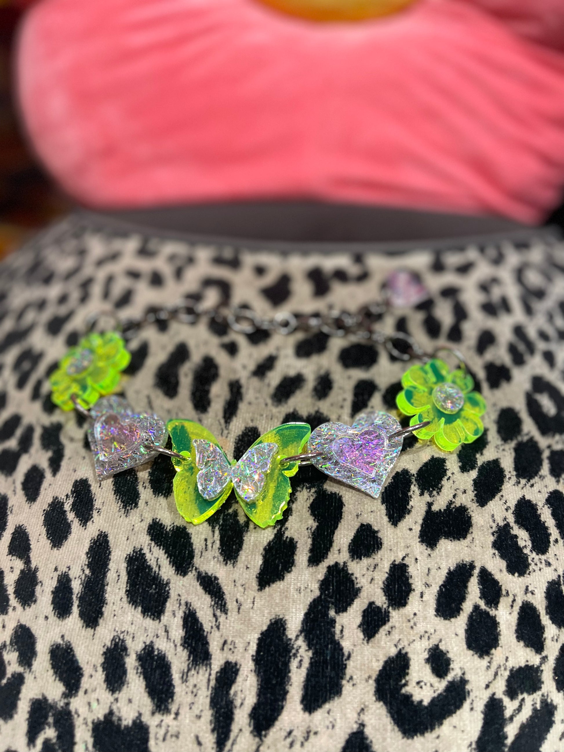 Green and Holo Glitter Butterfly Heart Choker by Marina Fini - Spark Pretty