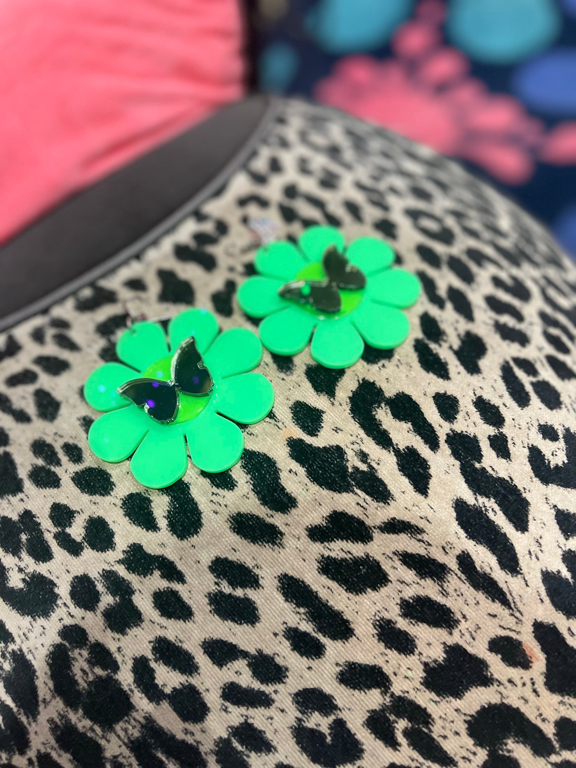 Green Flower and Butterfly Mirror Earrings by Marina Fini - Spark Pretty