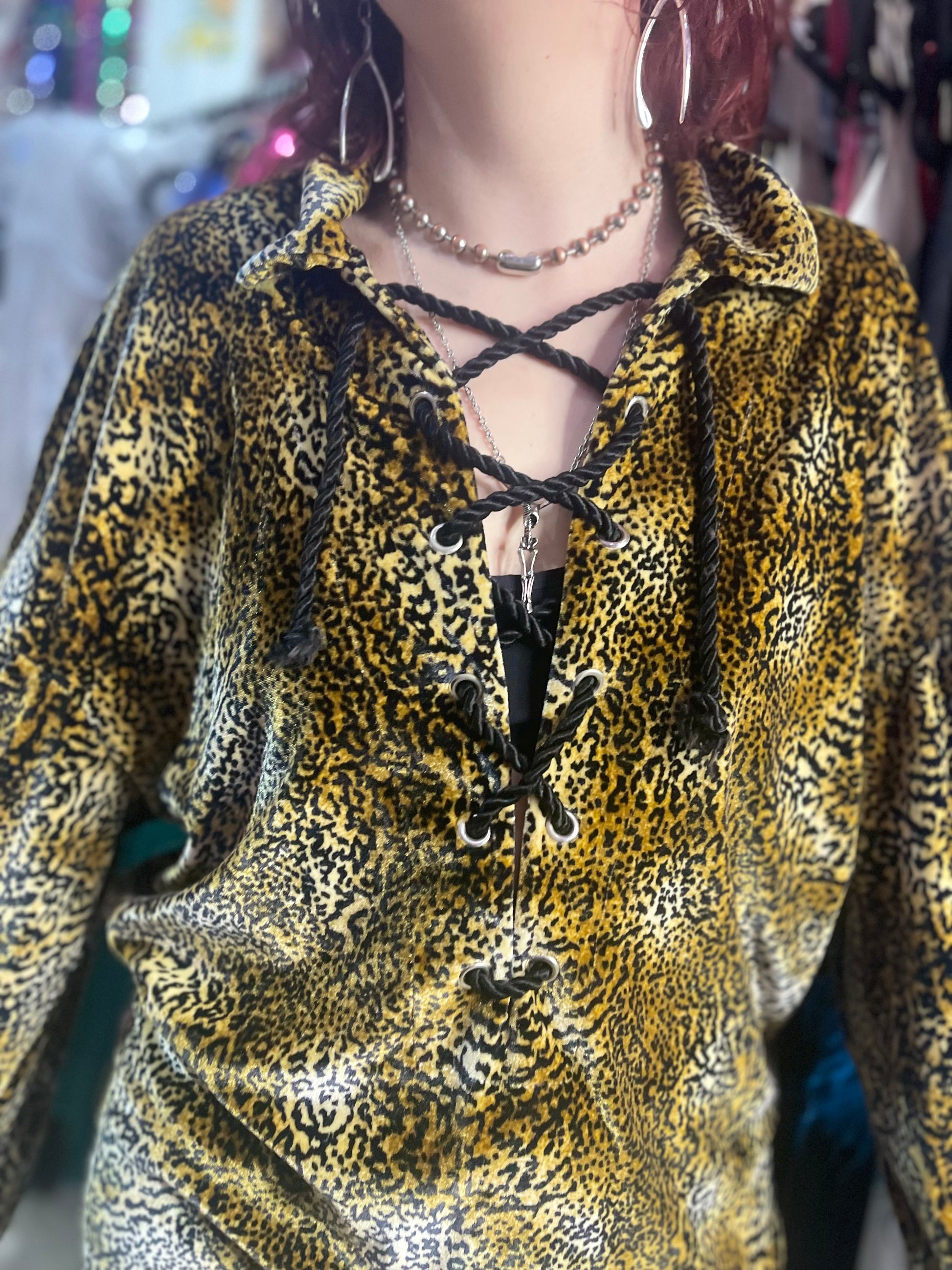 Vintage 90s Leopard Lace Up Rocker Shirt - Spark Pretty