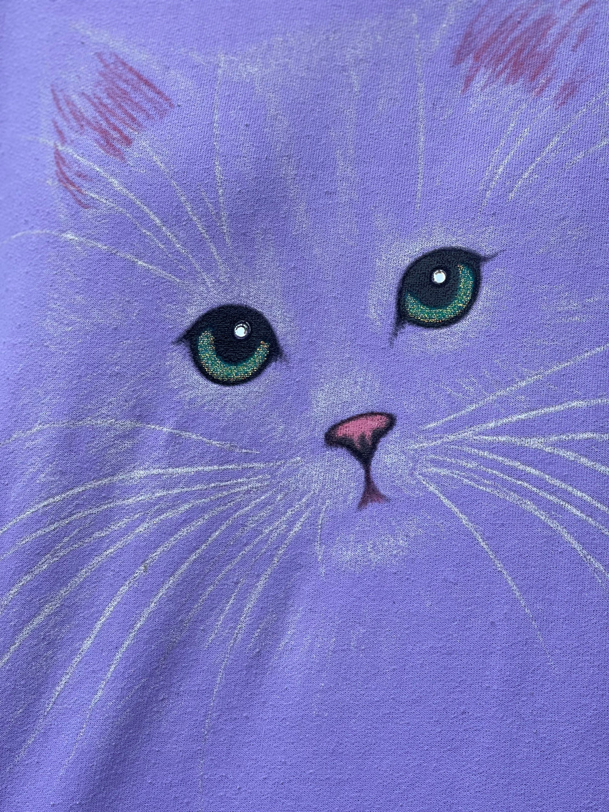Vintage 80s Lavender Pastel Cat Sweatshirt - Spark Pretty