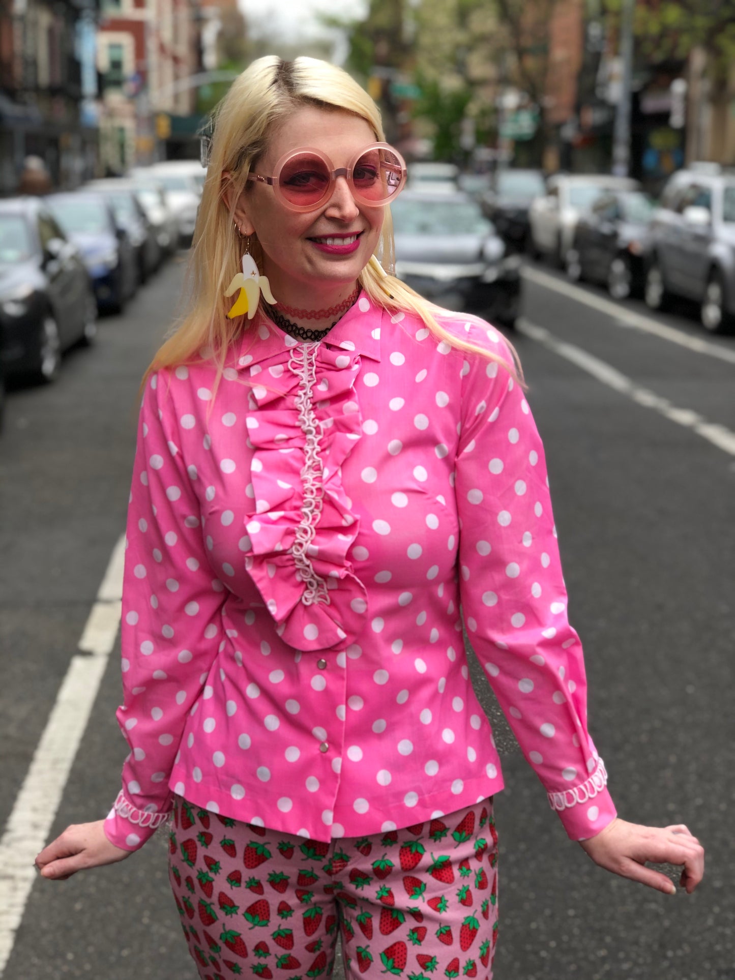 Vintage 70s Pink Polda Dot Ruffle Blouse - Spark Pretty