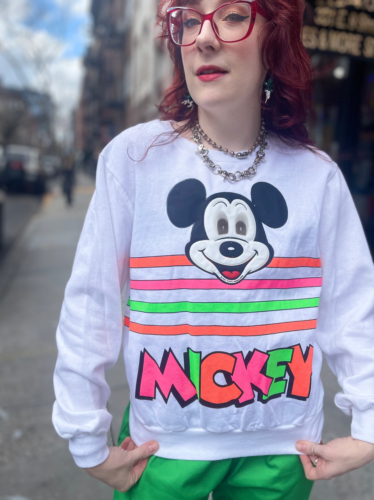 Vintage 90s Mickey Mouse Hologram Eyes Sweatshirt - Spark Pretty