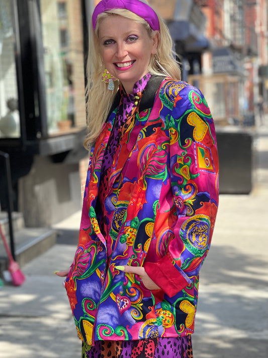 Vintage 90s Colorful Hearts Silk Blazer - Spark Pretty