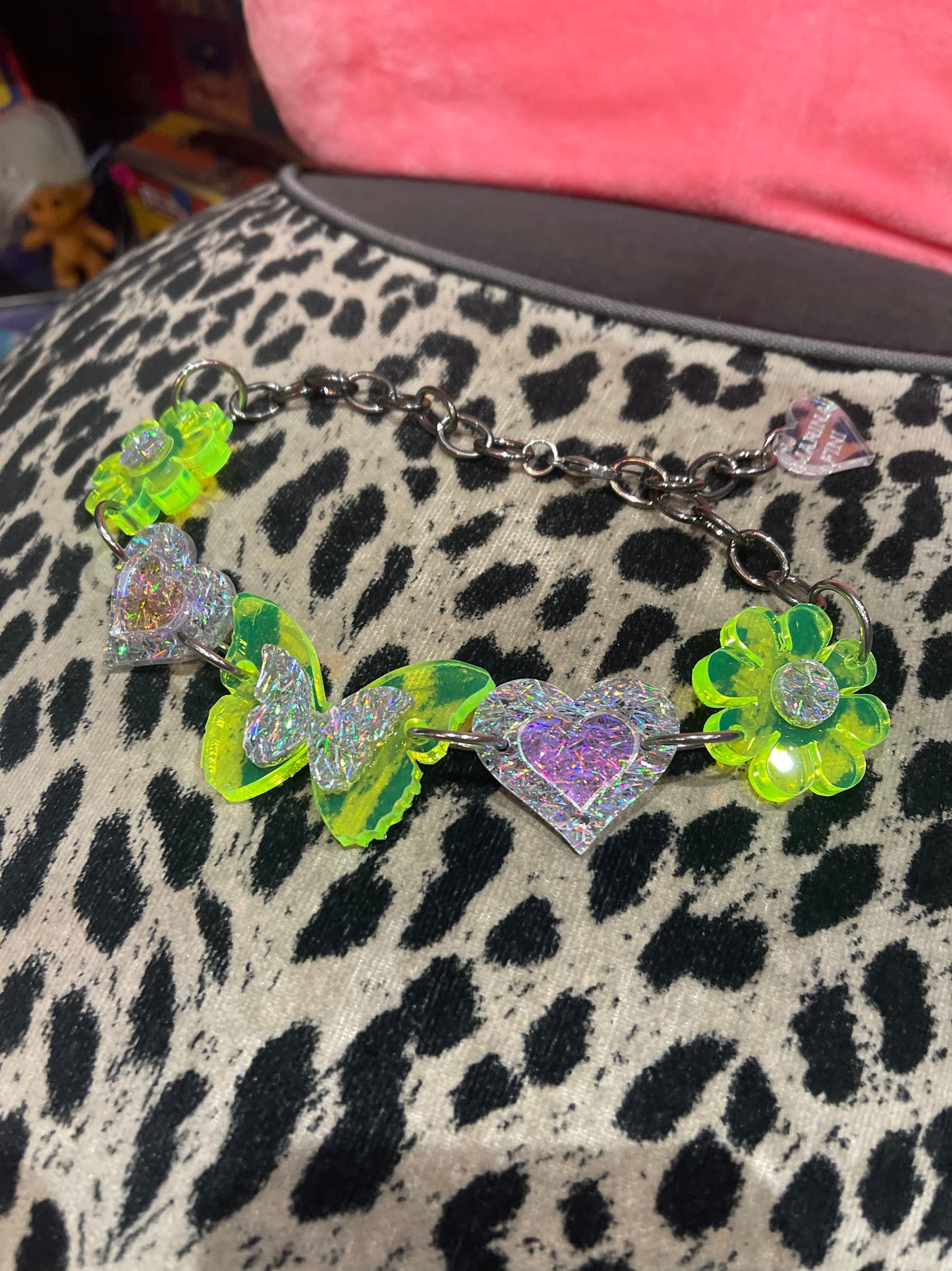 Green and Holo Glitter Butterfly Heart Choker by Marina Fini - Spark Pretty