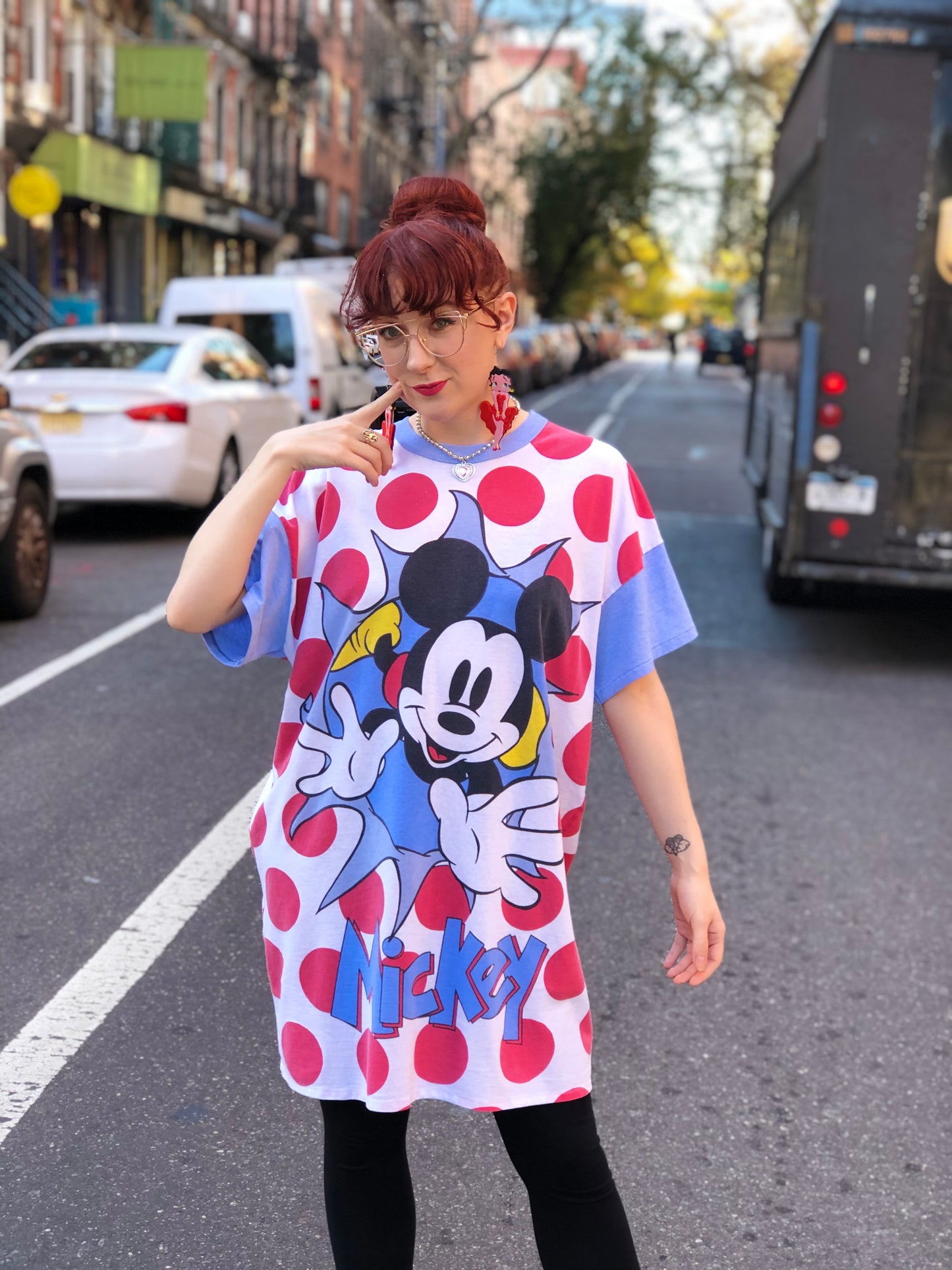 Vintage Mickey Mouse Polka Dot T-shirt Dress - Spark Pretty