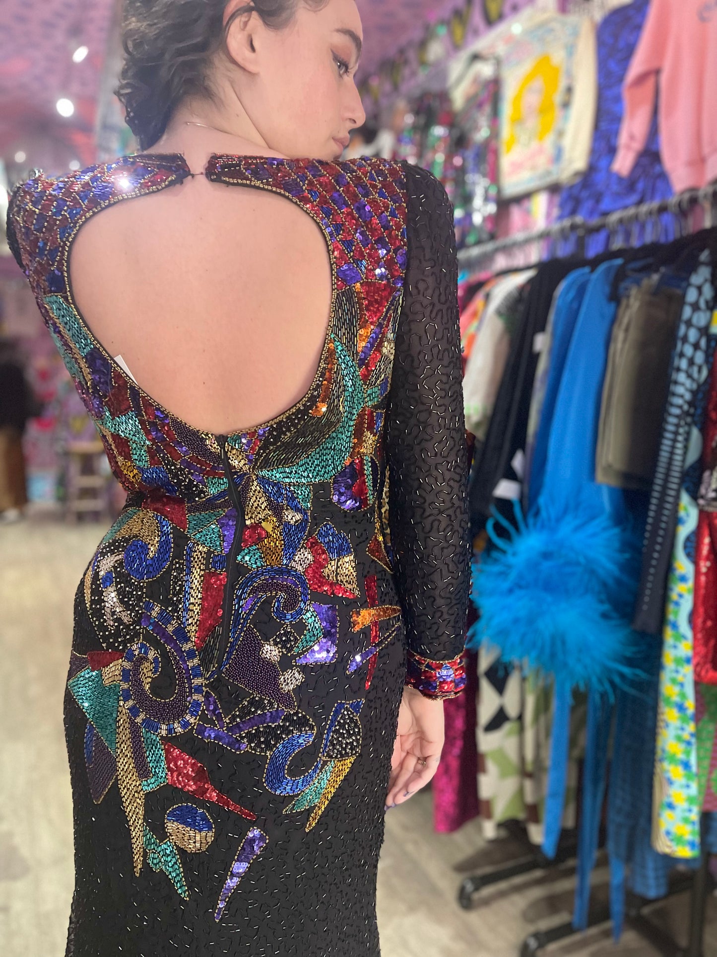 Vintage 80s Sequin Geometric Gown - Spark Pretty