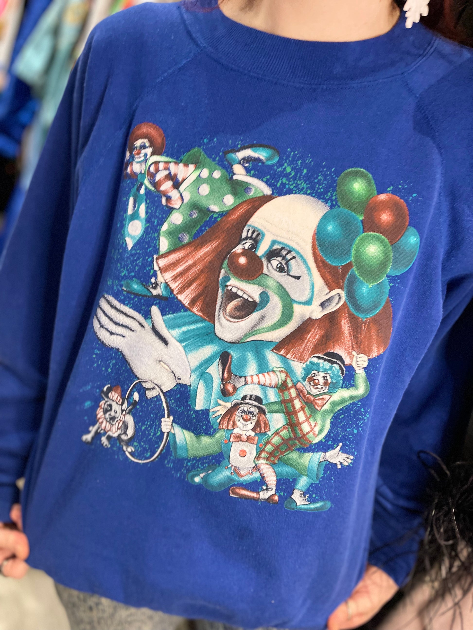 Vintage 80s Blue Clown Sweatshirt - Spark Pretty