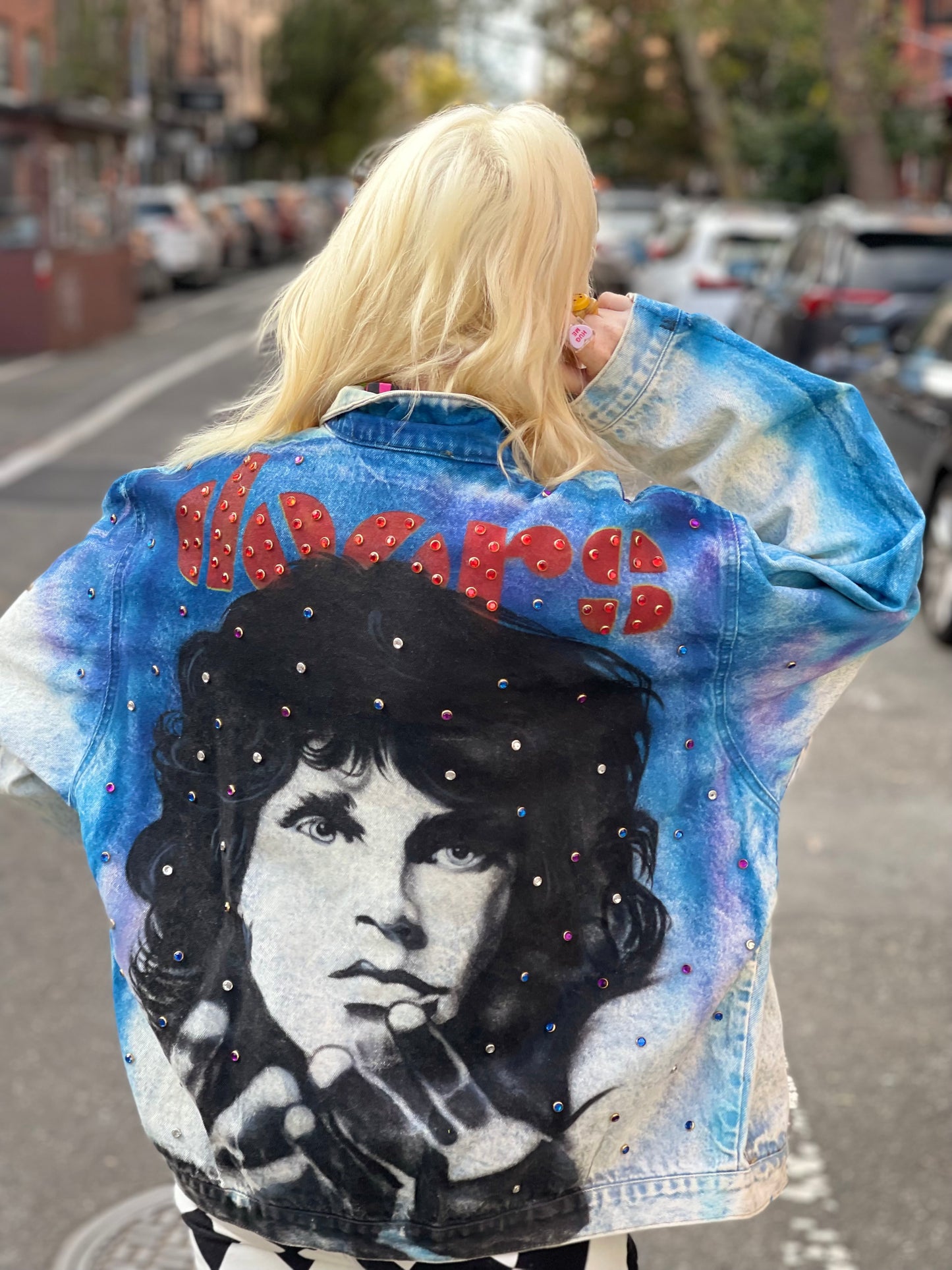 Vintage 80s Jim Morrison The Doors Painted Bedazzled Jean Jacket - Spark Pretty