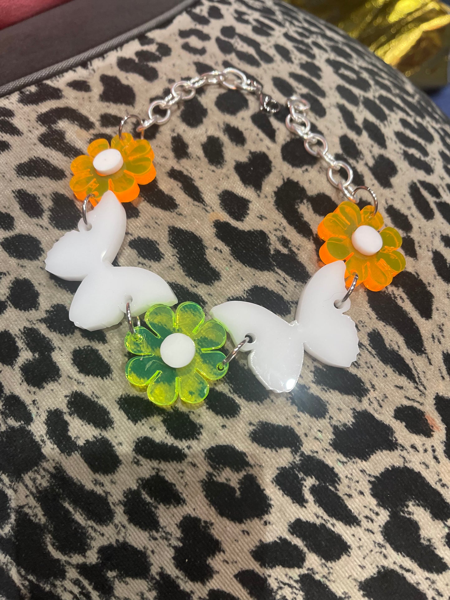 Green Orange White Floral Butterfly Choker by Marina Fini - Spark Pretty