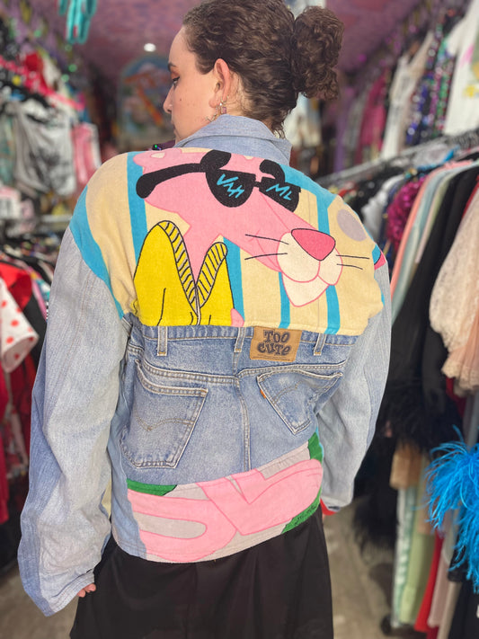 Vintage 80s Patchwork Pink Panther Jean Jacket - Spark Pretty