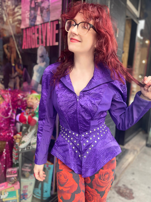 Vintage 90s Purple Peplum Rhinestone Jacket - Spark Pretty