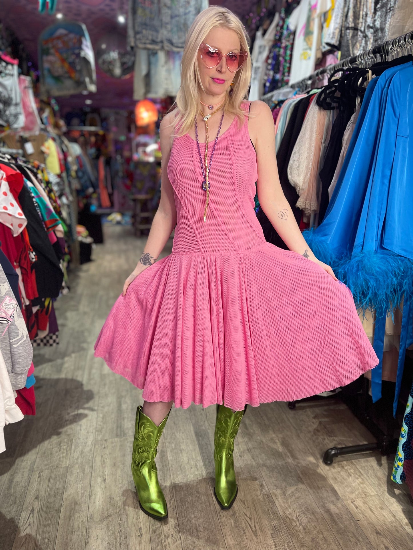 Vintage 90s Y2k Pink Net DKNY Dress - Spark Pretty