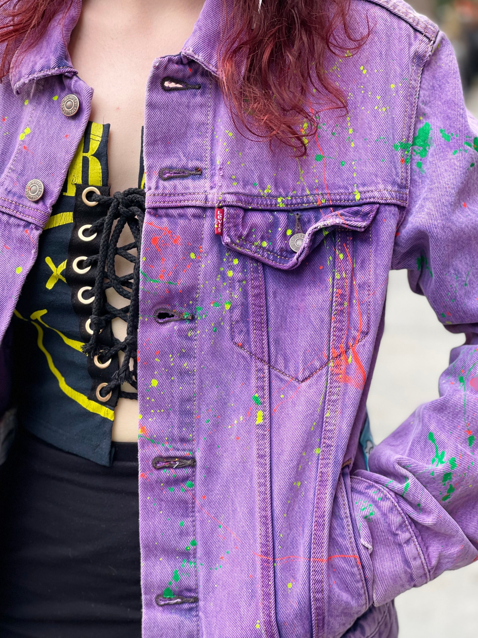 Reworked Patchwork Mickey & Minnie Purple Jean Jacket - Spark Pretty