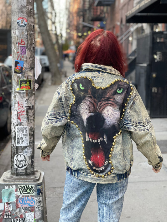 Vintage 80s Acid Wash Spikey Wolf Jacket - Spark Pretty