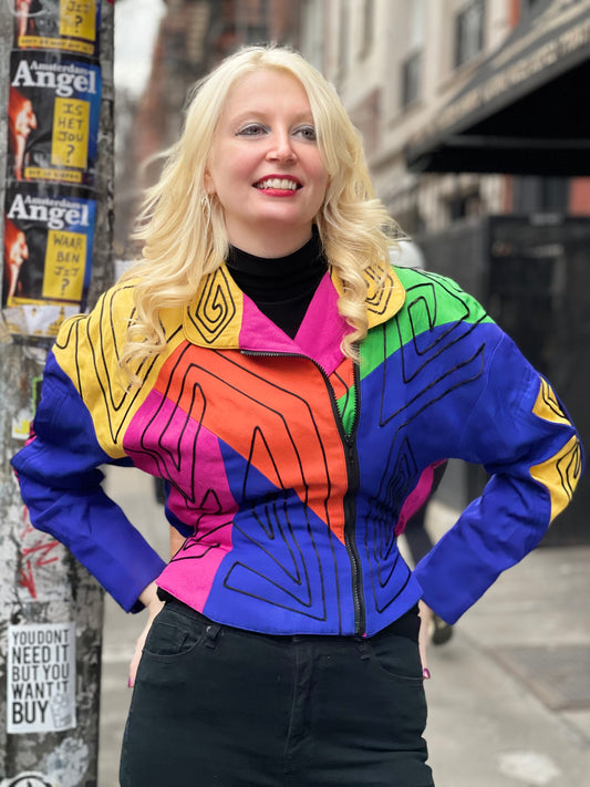 Vintage 90s Colorblock Geometric Peplum Jacket - Spark Pretty