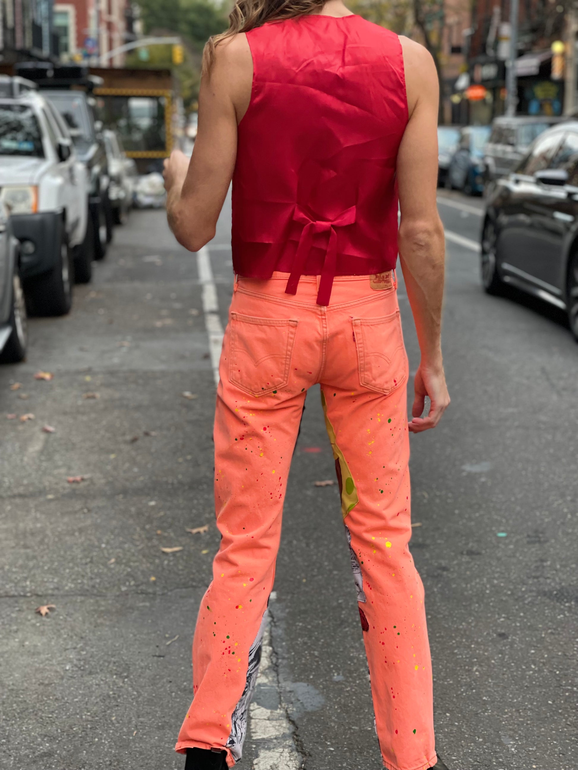 Reworked Patchwork Neon Orange Vintage Jeans - Spark Pretty