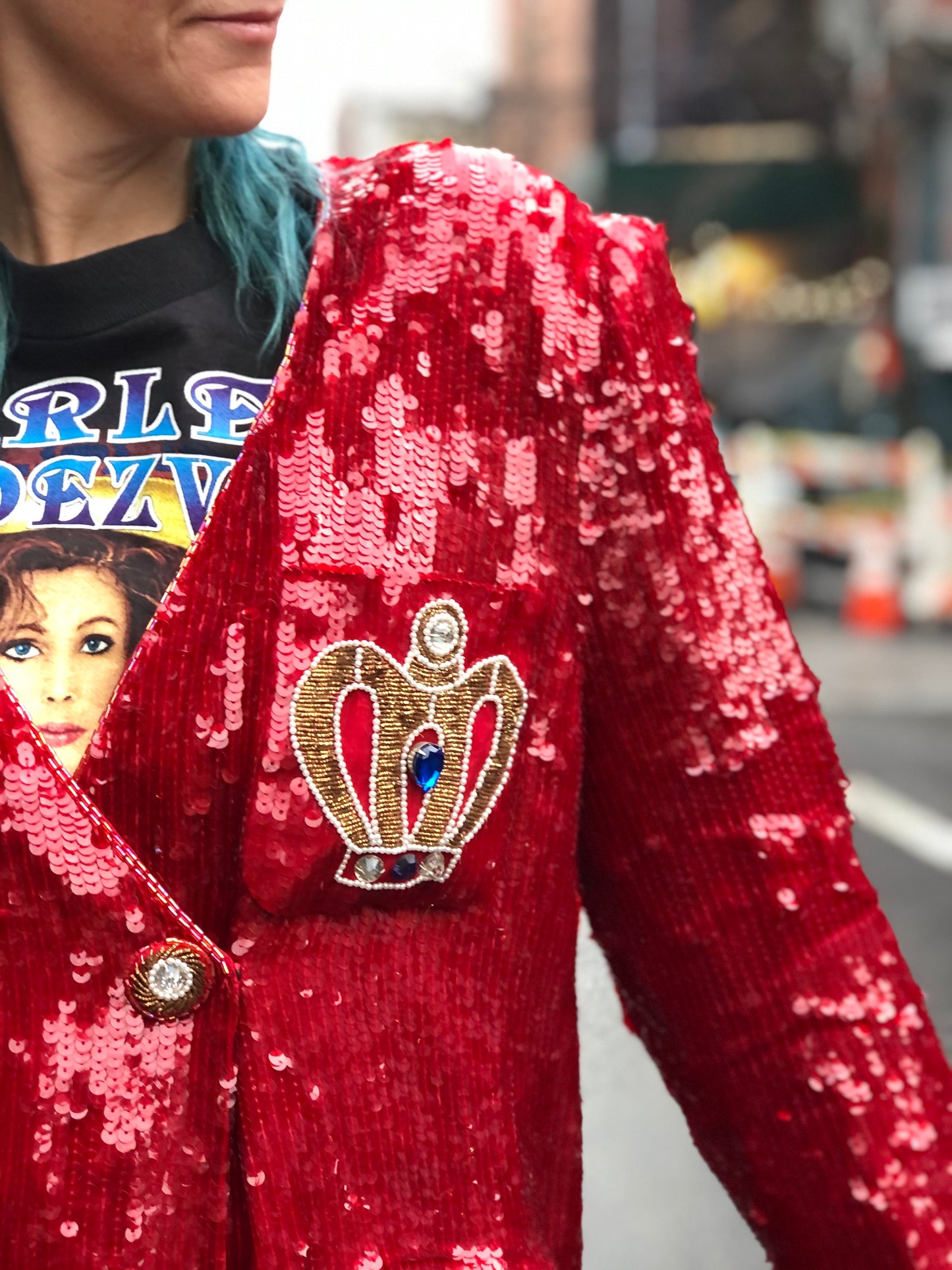 Vintage 80s Double Breasted Red Sequin Crown Blazer - Spark Pretty