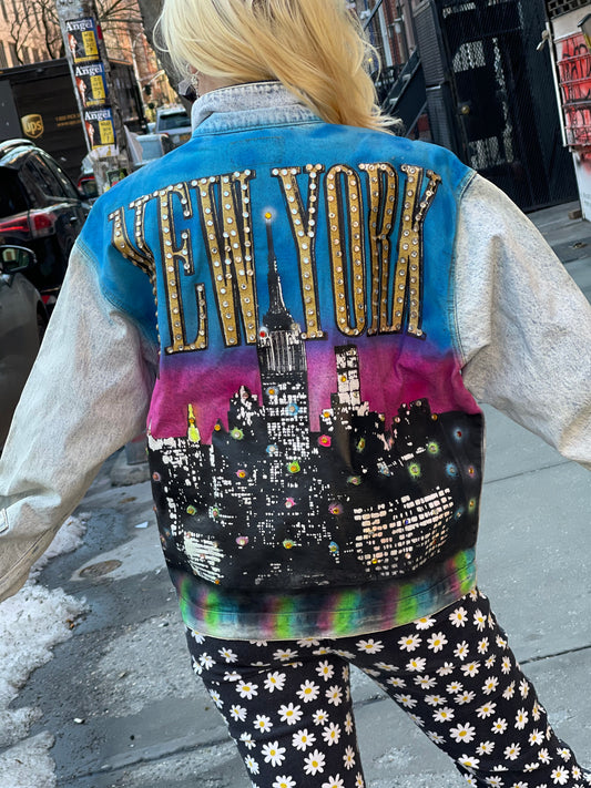 Vintage 80s Painted and Bedazzled New York Jean Jacket - Spark Pretty